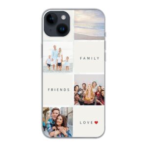 Soft case - Transparent For Apple iPhone 14 Plus With Text and Photo Collage Design