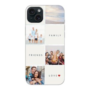 Soft case - Transparent For Apple iPhone 15 Plus With Text and Photo Collage Design