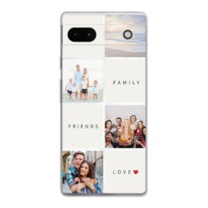 Google Pixel 6a Soft case - Transparent With Text and Photo Collage Design