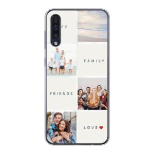 Soft case - Transparent For Samsung Galaxy A50 With Text and Photo Collage Design