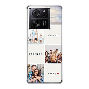 Xiaomi 13T Pro Soft case - Transparent With Text and Photo Collage Design